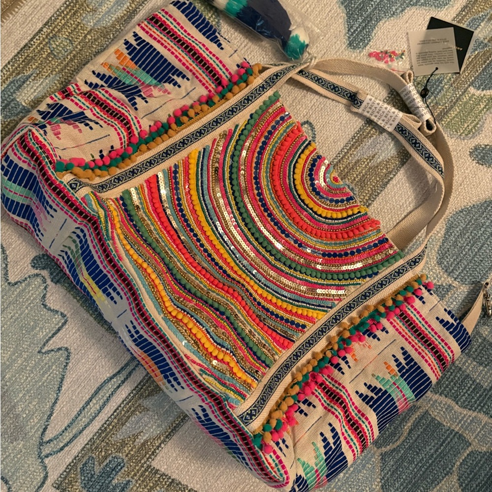 ♥️America and beyond Colorful Embroidered Tote Bag.beautiful. ready for summer